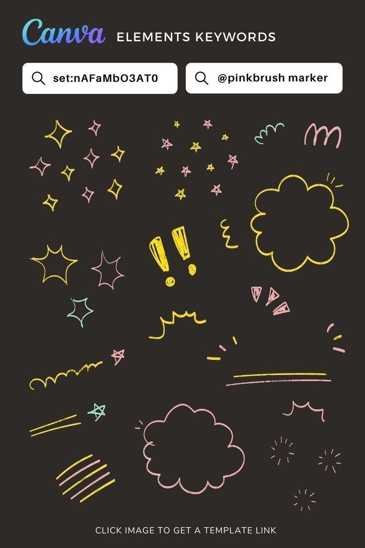 a black background with yellow, pink and blue doodles on the left side