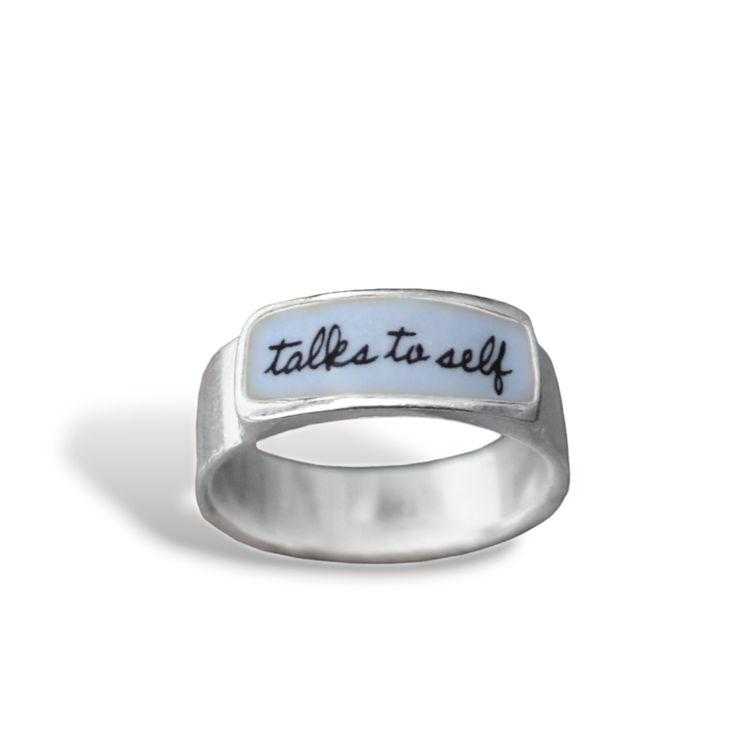 Is it time to admit that you talk to yourself? Come out in style. Each ring is cast in sterling silver, to which 3 layers of vitreous enamel are applied and fired at 1400 degrees making a durable, waterproof and vibrant ring. Band width goes from 1/8" up to 1/4" depending on the size.  Available in whole sizes 5-12. I ship First Class Mail in a gift box. To see my entire store go here:  https://www.etsy.com/shop/marmar To see my gemstone and modern store go here: https://www.etsy.com/shop/marmar Talk To Yourself, Glass Store, Modern Store, Vitreous Enamel, Dog Earrings, Turtle Earrings, Shine Bright Like A Diamond, Funky Jewelry, Enamel Jewelry