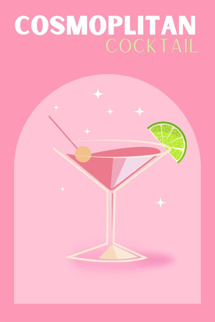 a pink cocktail poster with the words cosmoplian cocktail