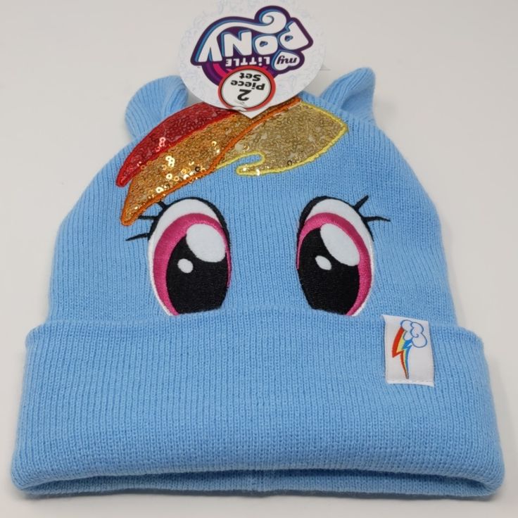 2 Pc Blue Girls My Little Pony Hat And Mittens Set Brand New With Tags Fun Blue Hats For Playtime, Cute Blue Beanie Hat, Cute Blue Winter Hat, Playful Blue Winter Beanie, Playful Blue Cap, Casual Blue Hats For Playtime, Blue Novelty Hat, One Size Fits Most, Kids Accessories, My Little Pony