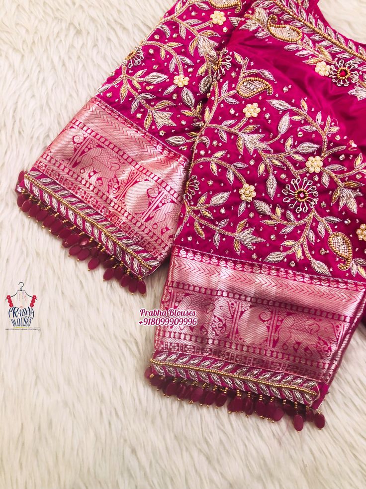 Marriage Blouse Designs Latest Simple, Bridal Hand Work Blouse Design Latest, Maggam Works On Pink Blouse, Wedding Silk Saree Blouse Designs, Cream And Pink Saree Blouse Designs, Brides Blouse Designs, Blouse Sleeves Design Latest Bridal, Blouse Designs For Marriage Saree, Blouse Work For Bride