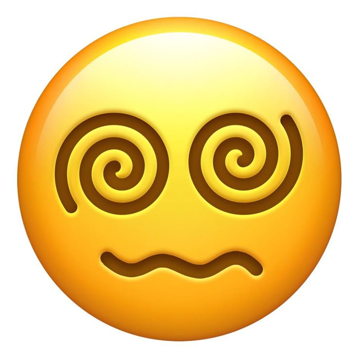 a yellow emoticive smiley face with two spirals in the middle and one eye open