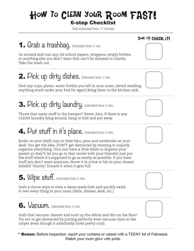 how to clean your room fast checklist with instructions for cleaning the house and it's contents