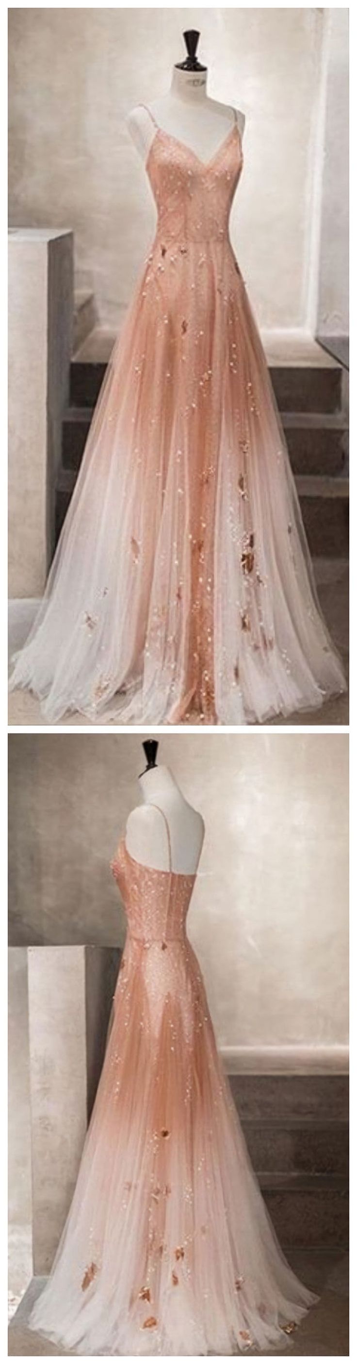 Unique champagne tulle long tulle Evening Dresses Elegant Peach Tulle Dresses, Sheer Tulle Evening Dress For Wedding, Sheer Tulle Prom Gown, White Tulle Evening Dress For Gala, Sheer Tulle Gown For Prom Season, Sheer Tulle Evening Dress For Prom Season, Sheer Tulle Evening Dress For Prom, Sheer Tulle Dress For Debutante Ball, Sheer Tulle Floor-length Evening Dress