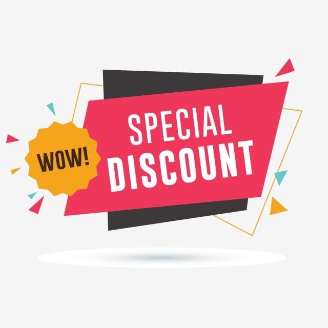 a pink and yellow sign that says woww special discount with an arrow pointing to it