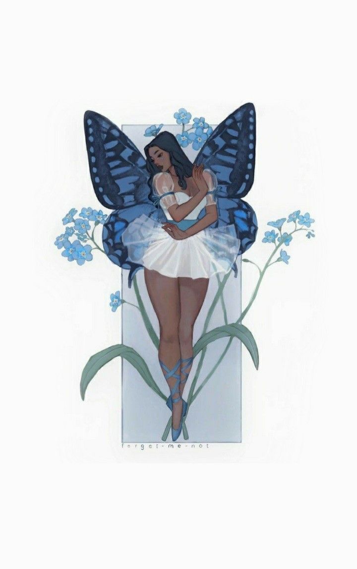 a paper cut out of a woman with blue butterflies on her wings and flowers around her body