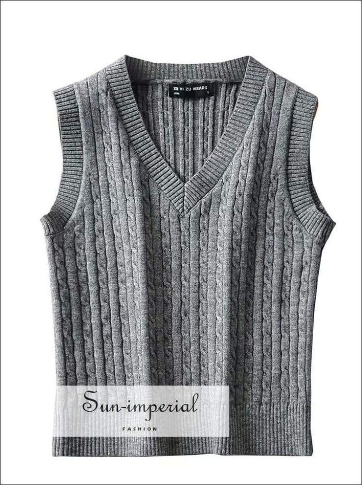 Solid Navy Grey V Neck Women Sleeveless Vest Sweater Knitted Tank Imperial Fashion, Cable Knit Vest, Vest Sweater, Neck Women, Grey Vest, Navy Grey, Summer Knitting, Blue V, Solid Clothes