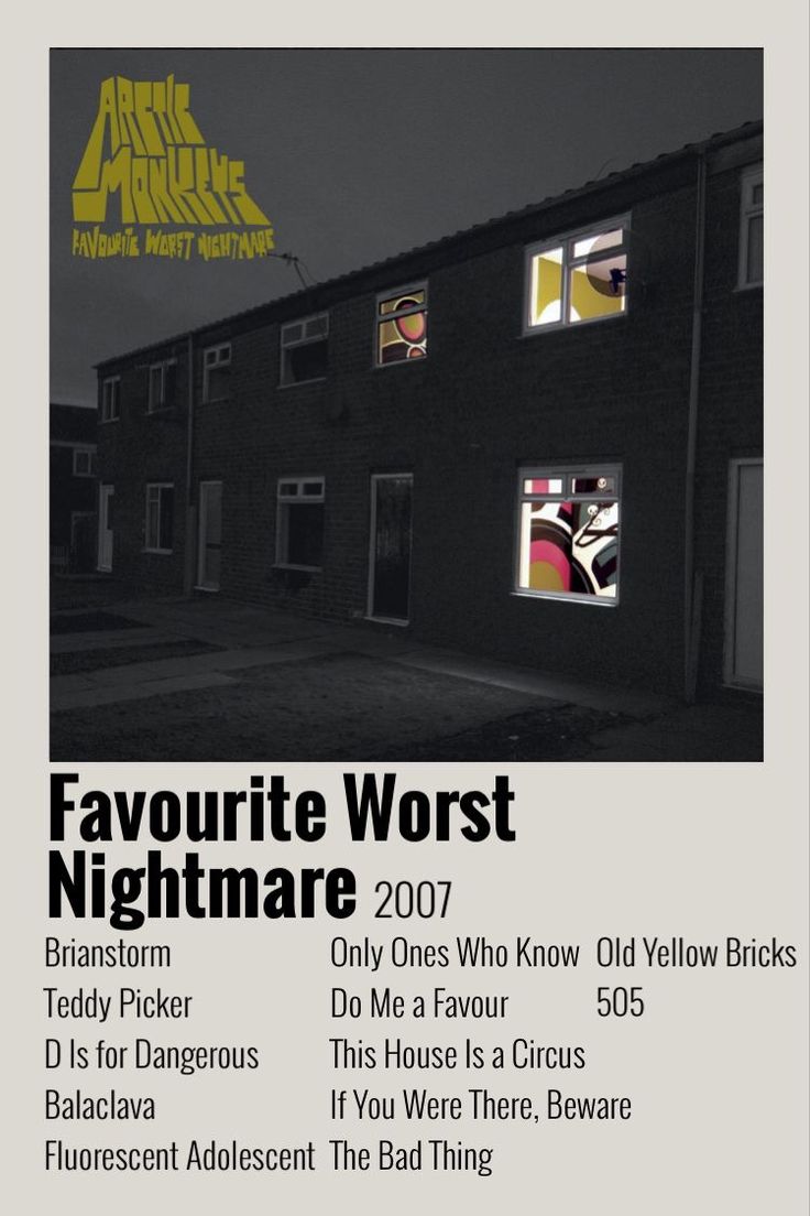 an advertisement for the band's new album, favorite worst nightmaree is shown in front of a black and white photo