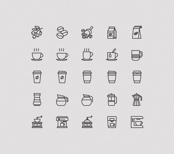 coffee cups and mugs are shown in this minimalistic line - art drawing style