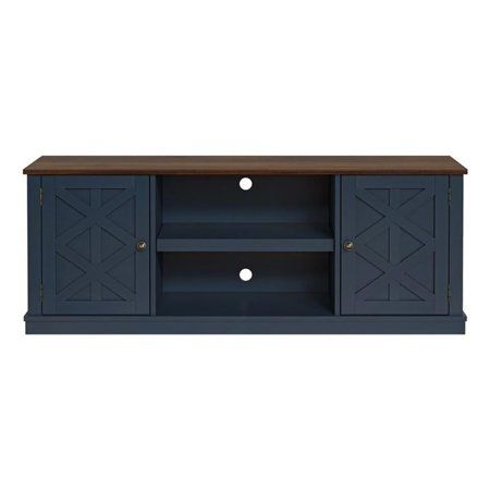 a blue entertainment center with two doors