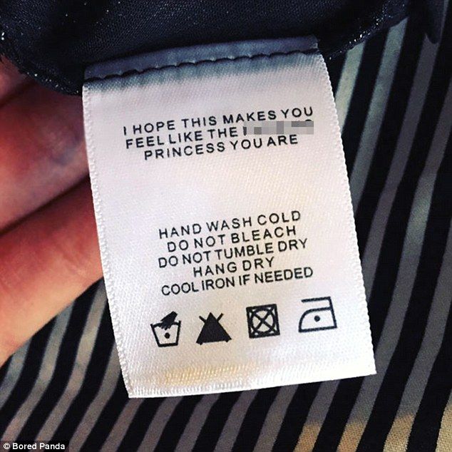 One social media user took a liking to this message on a clothing label, that reads: 'I hope this makes you feel like the f****** princess you are' Hang Tags Clothing, Clothing Labels Design, Power Moves, Labels Design, Packaging Ideas Business, Clothing Packaging, 카드 디자인, Hidden Messages, Label Tag