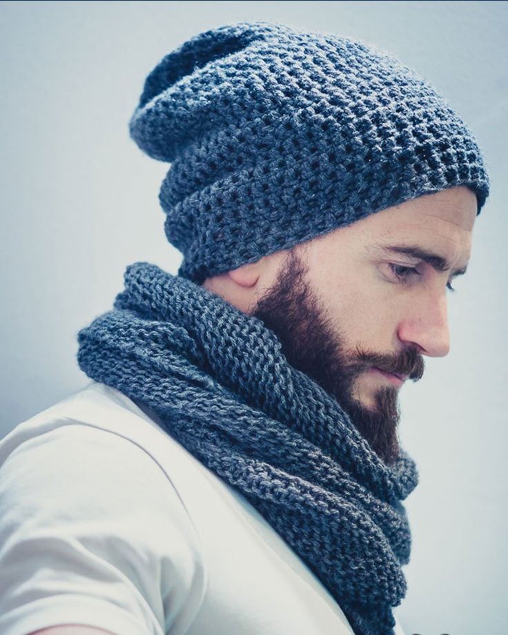 a man with a beard wearing a knitted beanie and scarf around his neck