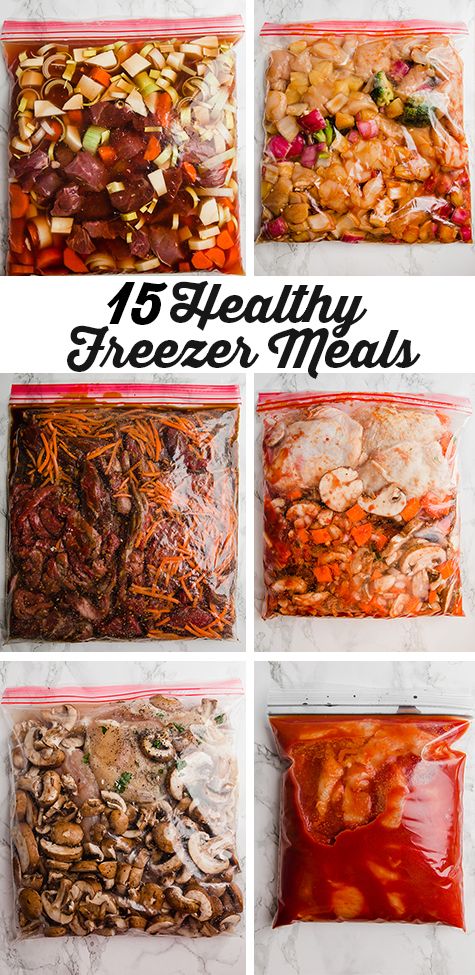 the instructions for how to freeze meats and vegetables in bags with text overlay that reads 10 healthy freeze meals