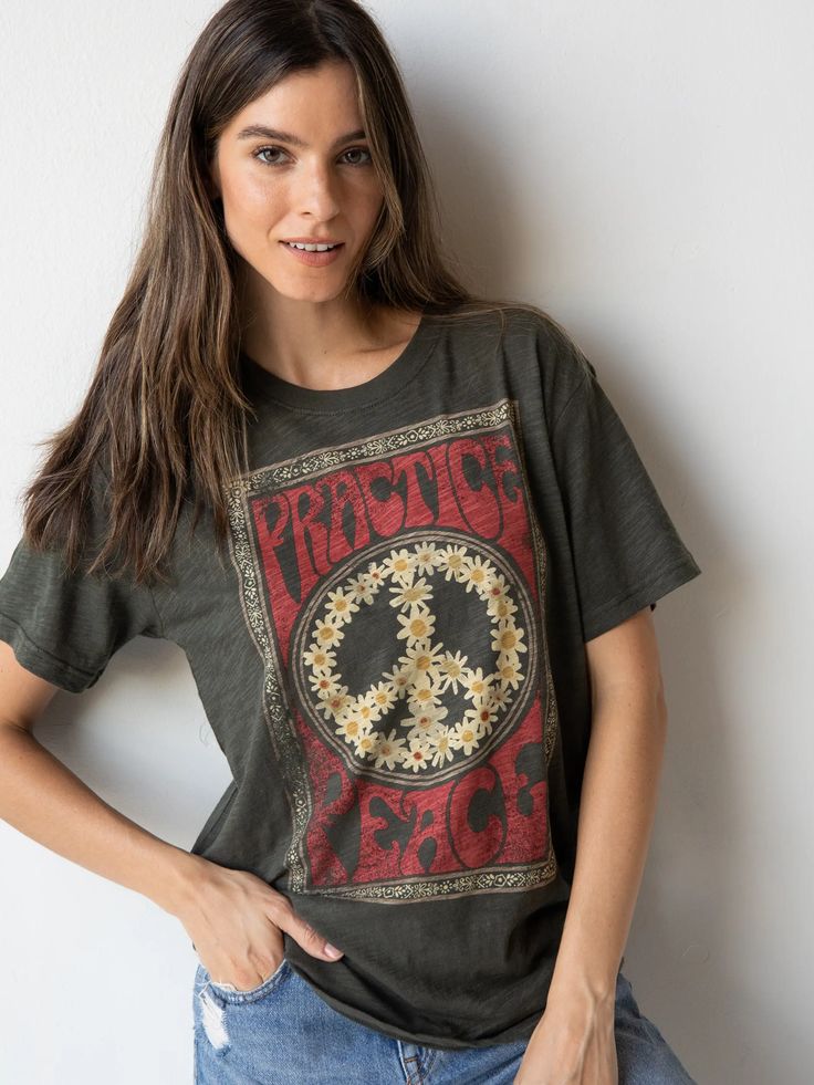 Boyfriend Tee Shirt - Practice Peace-view 1 Peace T Shirt, Estilo Hippy, Inspiring Message, Oversized Graphic Tee, Fun Pants, Cute Clothes, Formal Business, Boyfriend Tee, Outfit Maker