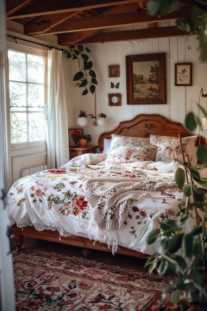 a bed sitting in a bedroom next to a window