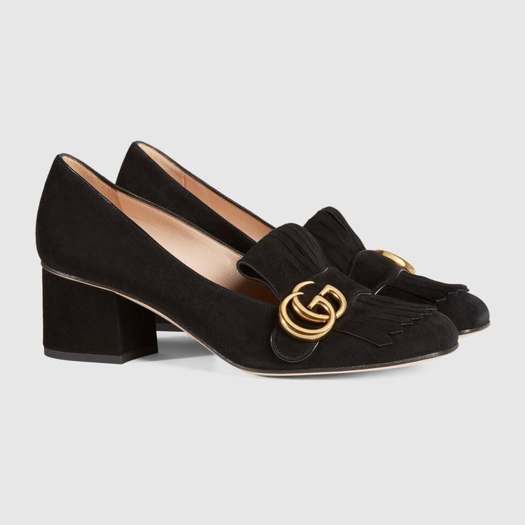 Gucci Pumps, Fashion Shoes Boots, Black Suede Shoes, Gucci Loafers, Mid Heels Pumps, Womens Pumps, Platform Loafers, Gucci Leather, Heels Pumps