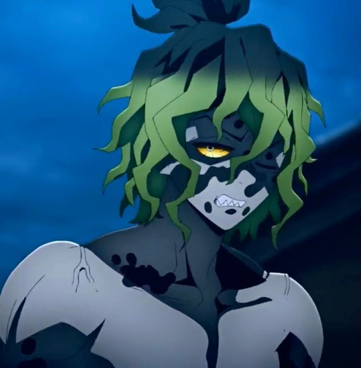 an anime character with green hair and yellow eyes