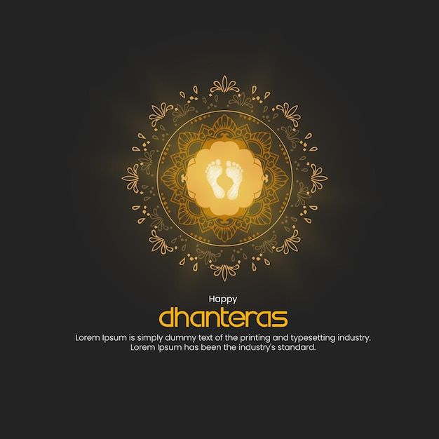 an abstract design with the words happy dhantateras written in gold on a black background