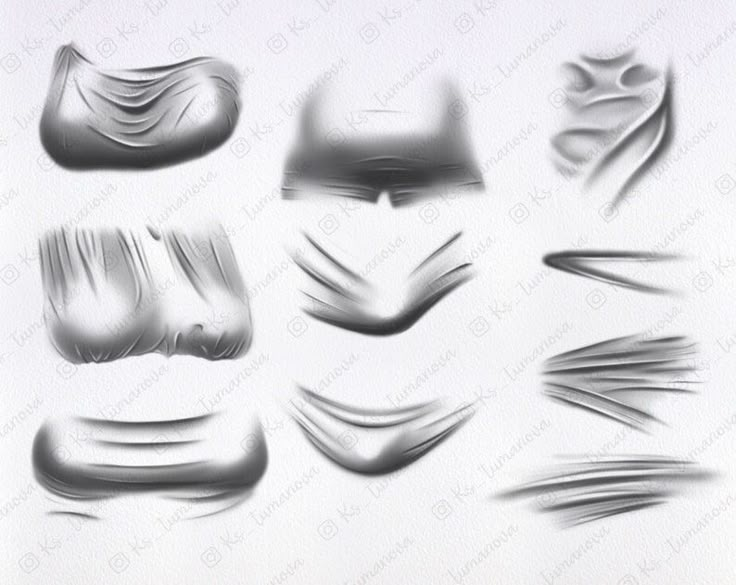 various shapes and sizes of hair on a white background with watermarking effect in the foreground