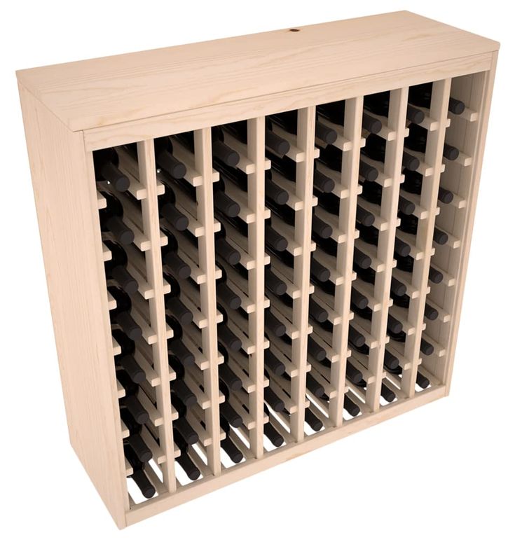 a wooden wine rack filled with lots of bottles