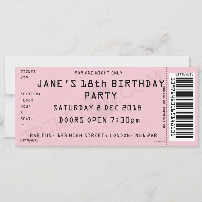 a pink ticket for a birthday party