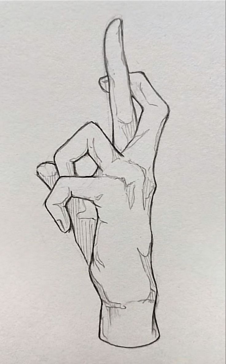 a drawing of a hand holding a knife in it's palm up position with one finger