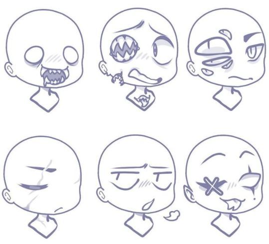 an image of cartoon heads with different expressions on the face and head, all drawn by hand