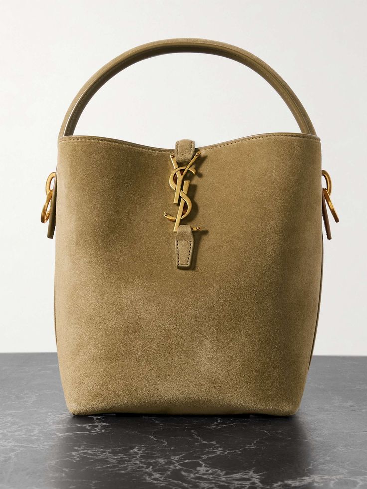 Shop SAINT LAURENT Le 37 small suede bucket bag, Explore the latest SAINT LAURENT women's collection today on NET A PORTER Suede Bag, Loafer Mules, Heeled Loafers, Bracelets And Charms, Soft Suede, Gold Tone Metal, Jeans And Boots, Mini Bag, Top Handle