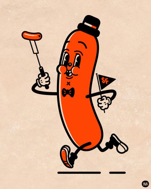 an orange hot dog running with a sausage on it's back