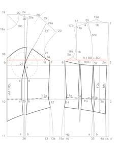 the front and back view of a women's blouse pattern, with measurements for it