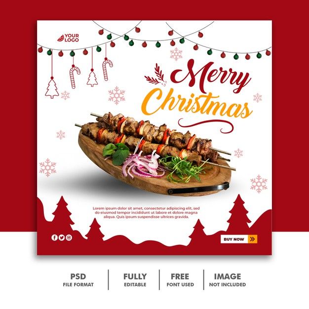 a merry christmas flyer with food on a platter