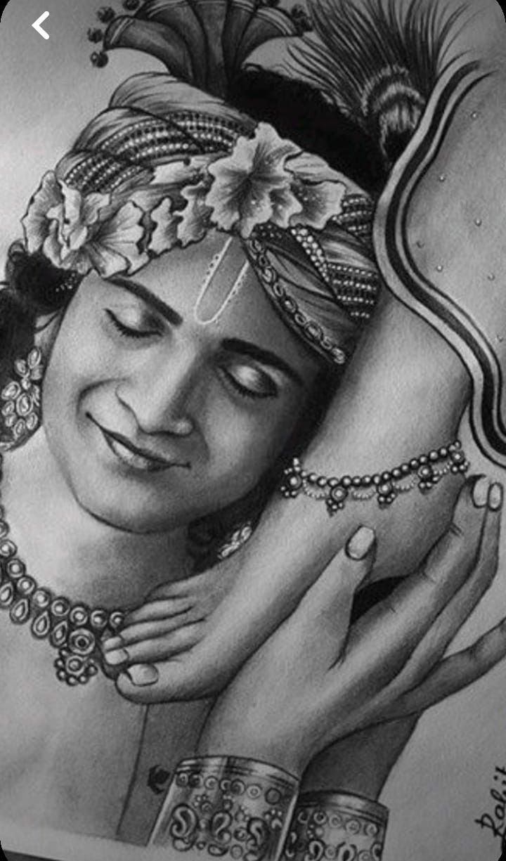 a drawing of a woman with her eyes closed and hands on her chest, holding another woman's head