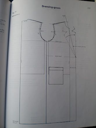 an open book with diagrams and instructions on the front page, showing how to make a dress