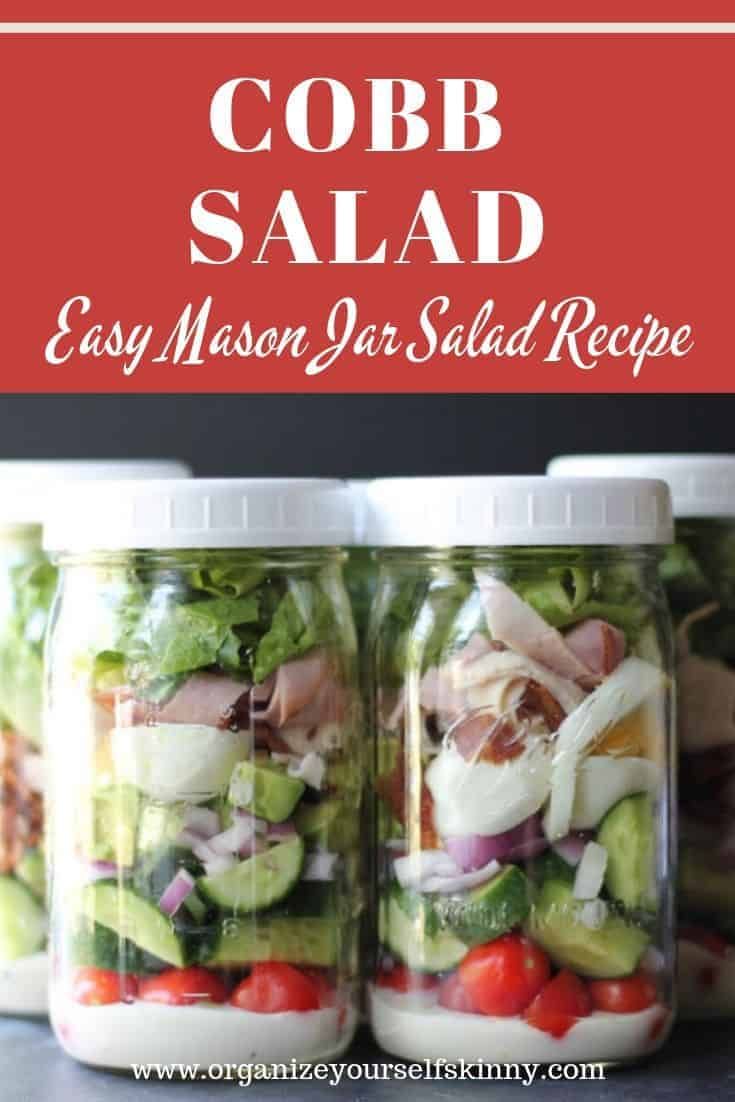 mason jar salad recipe with cobb salad in it