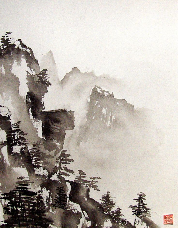 Ink paintings Chinese Tree, Japanese Ink Painting, Zen Painting, Japan Painting, Mountain Landscape Painting, Chinese Brush Painting, Asian Painting, Tinta China, Chinese Landscape