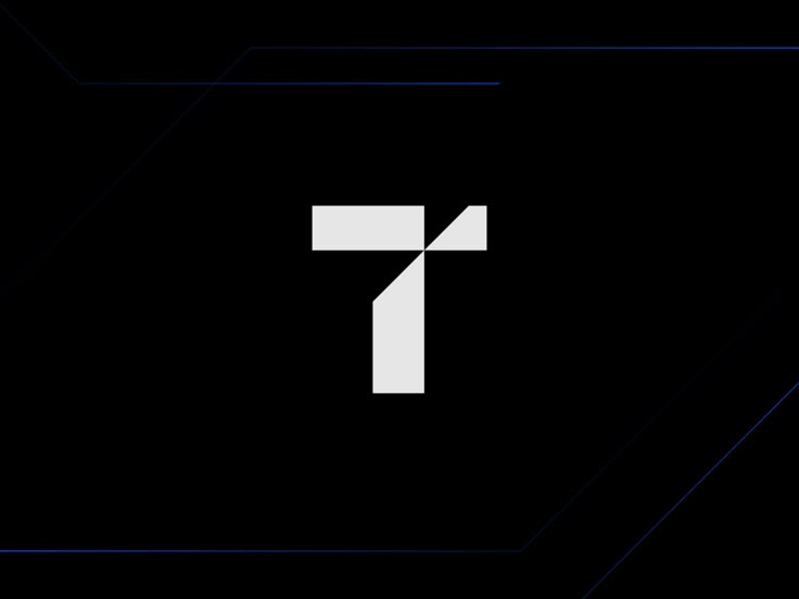 the letter t is made up of white and blue lines on a black background,