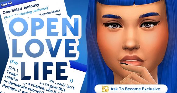 an animated woman with blue hair and text reading open love life