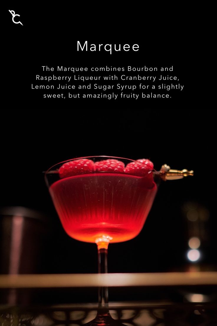 The Marquee combines Bourbon and Raspberry Liqueur with Cranberry Juice, Lemon Juice and Sugar Syrup for a slightly sweet, but amazingly fruity balance. Raspberry Bourbon Cocktail, Chambord Cocktails, Bar List, Modern Cocktails, Raspberry Liqueur, Tipsy Bartender, Colorful Cocktails, Fancy Cocktails, Sugar Syrup