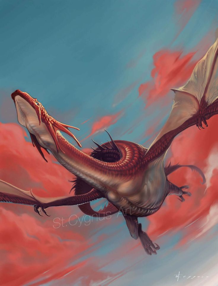 a red and white dragon flying in the sky