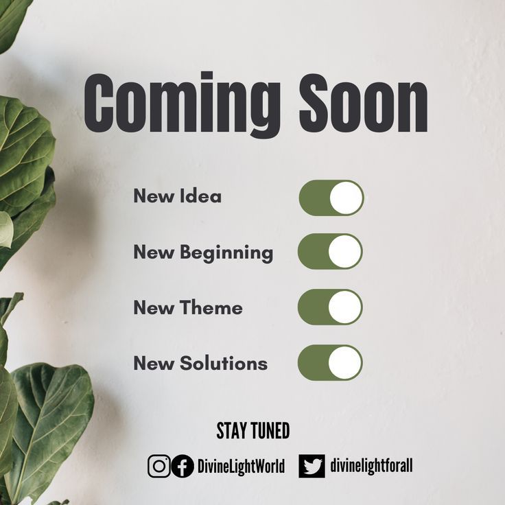 the coming soon sign is next to some green leaves and a potted plant in front of it