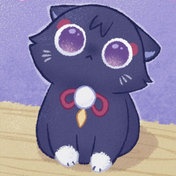 a black cat sitting on top of a wooden floor next to a purple sky with stars