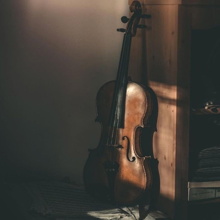 an old violin is sitting on the floor