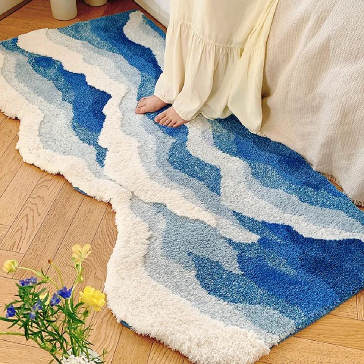 46974691606840 Bedside Rug, Plush Area Rugs, Have Inspiration, Patterned Carpet, Bedroom Carpet, Blue Waves, Carpet Flooring, Wave Pattern, Bathroom Mats