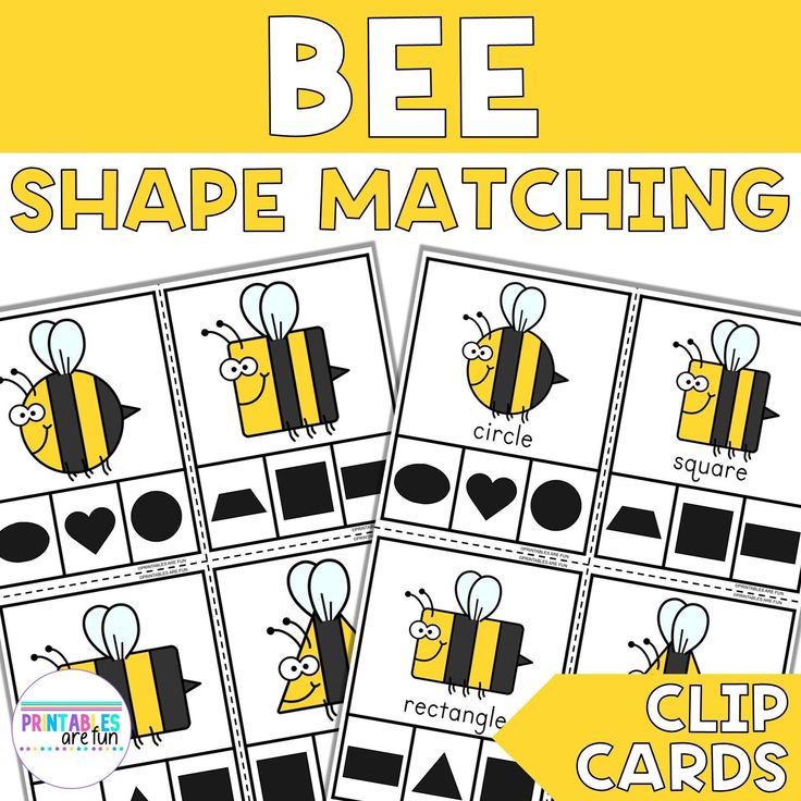 bee shape matching cards with the words bee and heart on them in black and yellow