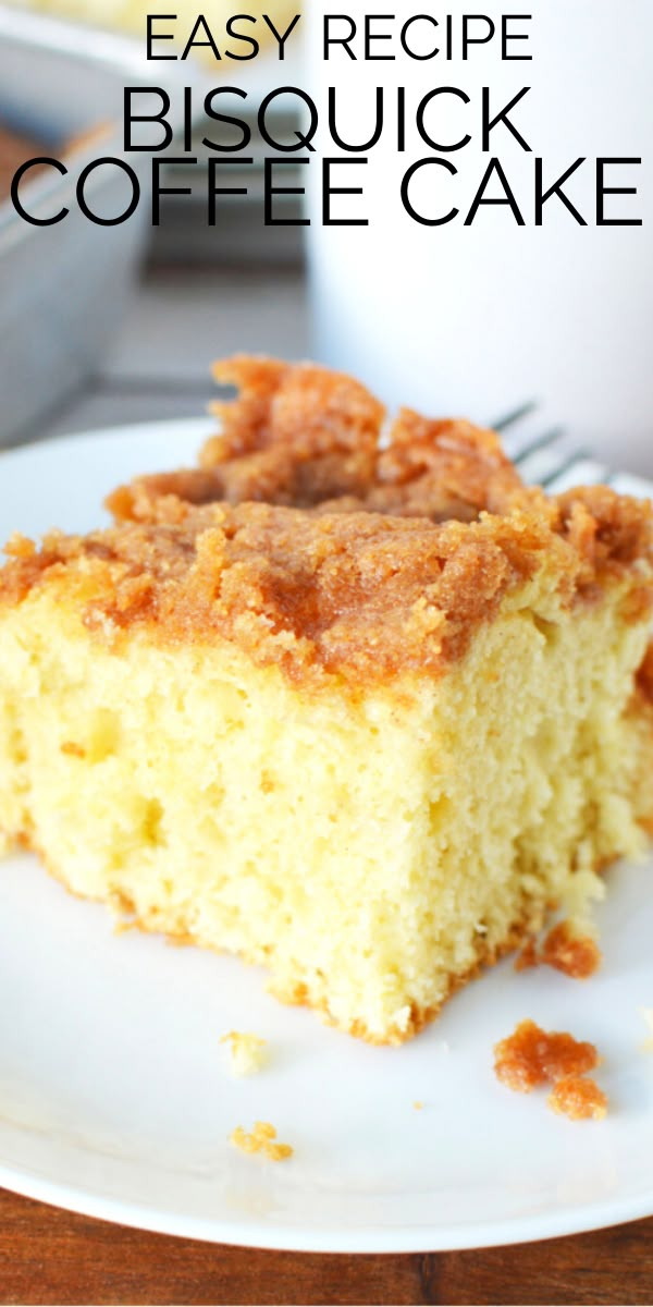 a piece of coffee cake on a white plate with the words easy recipe biscuit coffee cake