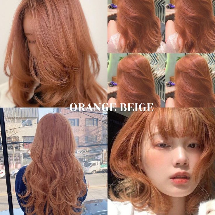 Orange Ash Hair, Apricot Orange Hair, Reddish Gold Hair, Natural Reddish Brown Hair, Strawberry Blonde Asian Hair, Caramel Orange Hair, Light Autumn Hair Color, Strawberry Orange Hair, Orange Beige Hair