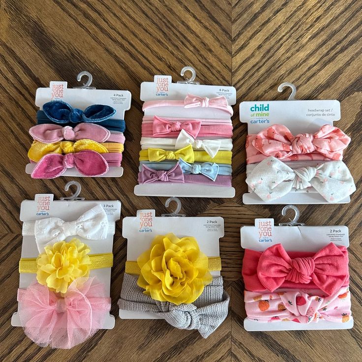 Brand New With Tags 6 Packages Of Baby Girls’ Stretchy Headwraps With Bows And Flowers. 19 Total Headbands. Carter’s Child Of Mine And Just One You Newborn Headband Size, Headband Sizes For Babies, Diy Baby Bows, Girl Headbands, Toddler Headbands