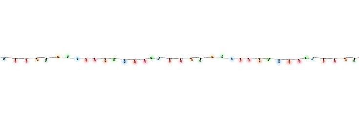 a long line of colored lights on a white background