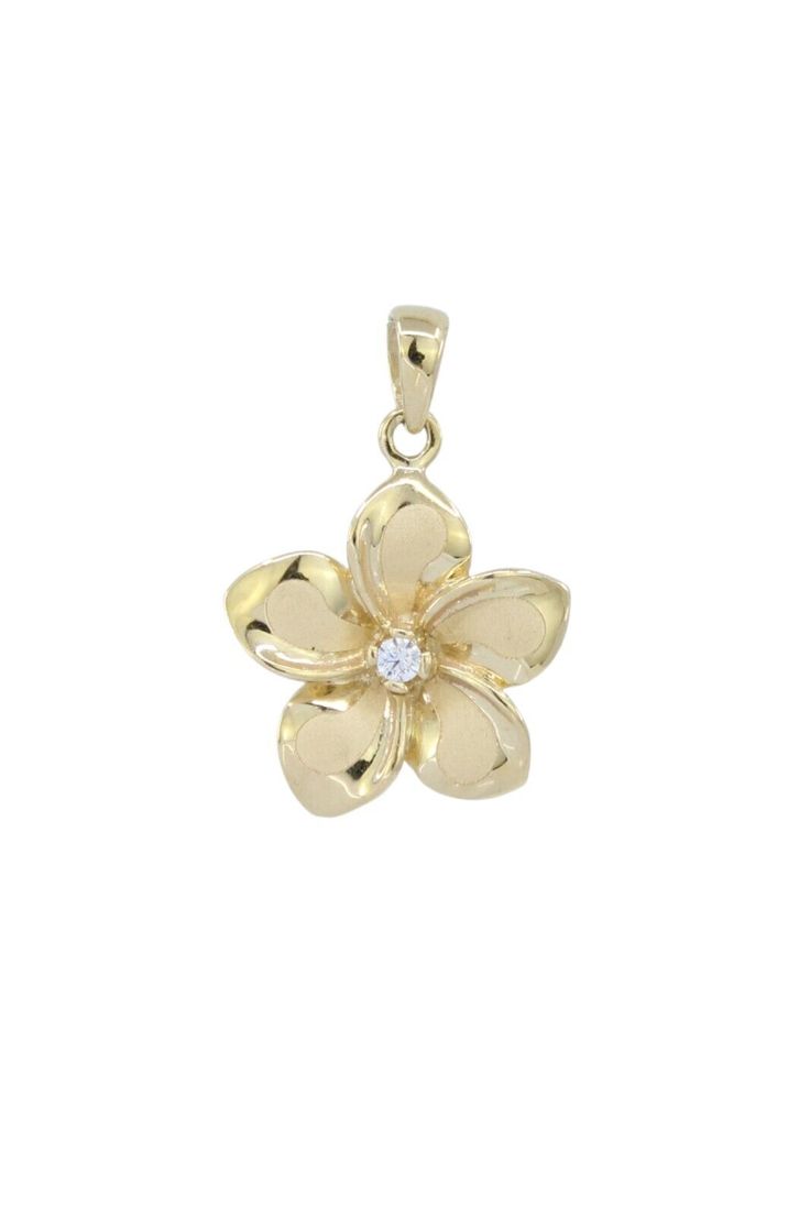 14K Solid Gold Hawaiian Plumeria Flower Charm Pendant (19mm, 1.2g) - Yellow, CZ Condition: Brand New Hawaiian Plumeria Flower Symbolism: Positivity, New Life, Birth Material: Solid 14K Yellow Gold, Cubic Zirconia (CZ) Hallmark: 14K Dimensions (without bail): 19 mm x 16 mm Dimensions (with bail): 24 mm x 16 mm Weight: 1.2 grams *A jewelry/gift box will be included with each pendant Please let me know if you have any questions.   If you are interested in multiple items and would like to SAVE ON SHIPPING, please message me the list of ITEM NUMBERS or DESCRIPTIONS and I will gladly make a custom listing for you.  Mahalo! Shipped with USPS First Class Package. Hawaiian Plumeria, Flower Charm, Fine Jewellery Necklace, Jewelry Gift Box, Gold Pendant, Charm Pendant, Solid Gold, Jewelry Watches, Jewelry Gifts