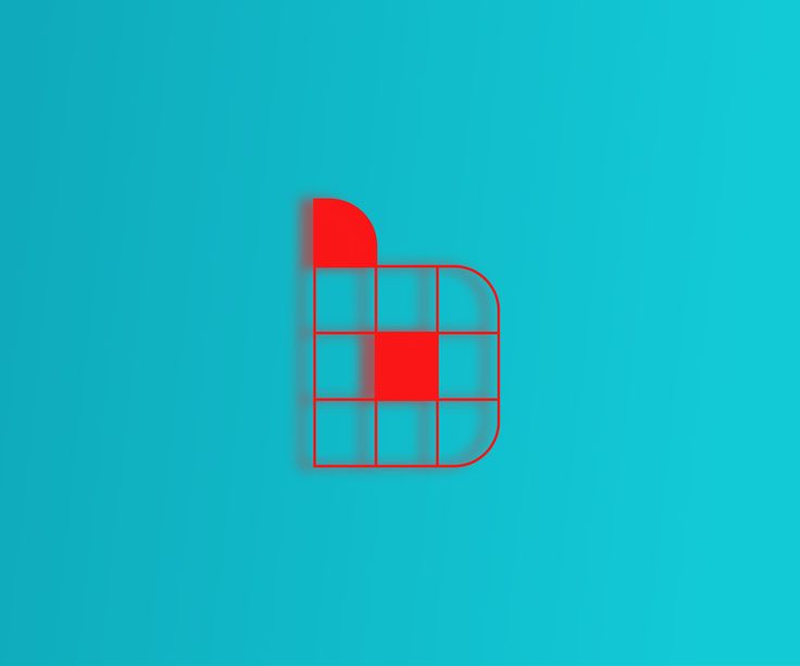 a red and blue square shaped object on a turquoise background